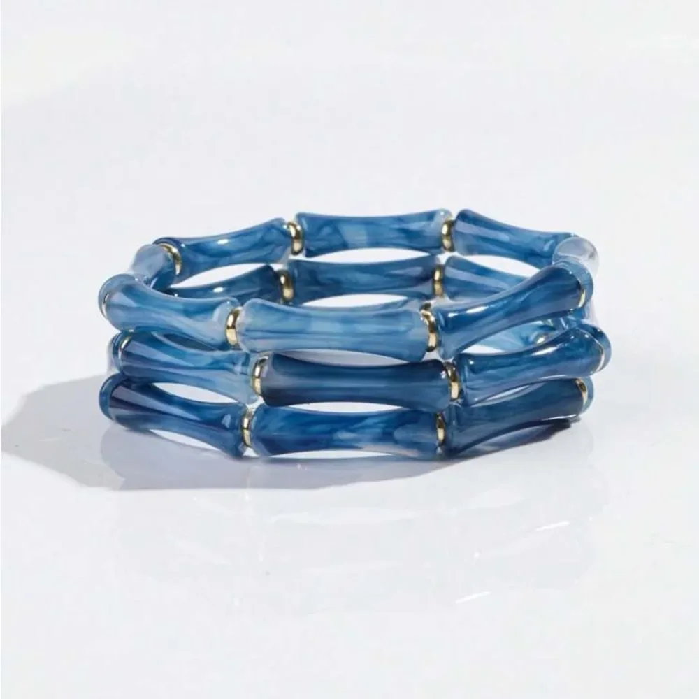Free People Blue Resin Bamboo Link Bracelet with Gold Accents